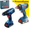 BOSCH Kit 2 scule 18V GSR 180-LI Masina de gaurit si insurubat cu 2 acumulatori Li-Ion, 1.5Ah, 54Nm + GDX 180-LI Masina de insurubat cu impact, 180Nm + Valiza