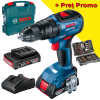 BOSCH GSB 18V-50 Masina de gaurit cu percutie brushless cu 2 acumulatori Li-Ion, 2Ah, 50Nm, cu incarcator de 2Ah GAL18V-20 + Valiza L-CASE + Set 43 accesorii