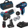 BOSCH Kit 2 scule 12V GWS 12V-76 Polizor unghiular brushless + GSR 12V-30 Masina de gaurit si insurubat brushless, 30Nm + 2 acumulatori Li-Ion, 12V, unul de 2Ah si unul de 4Ah + Incarcator + Geanta textil mediu