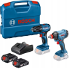 BOSCH Kit 2 scule 18V GSR 185 Masina de gaurit si insurubat brushless Li-Ion, 50Nm + GDX 180 Masina de insurubat cu impact Li-Ion, 180Nm cu 2 acumulatori 2Ah + Incarcator + Valiza L-CASE