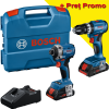 BOSCH Kit 2 scule 18V GDR 18V-215 Surubelnita cu impact brushless, cu 2 acumulatori Li-Ion, 4Ah, 215Nm + GSB 18V-45 Masina de gaurit cu percutie brushless, Li-Ion, 45Nm + L-CASE