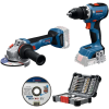 BOSCH Kit 2 scule 18V (SOLO) GSR 18V-65 Masina de gaurit si insurubat brushless, Li-Ion, 63Nm + 18V-11 (SOLO) Polizor unghiular brushless, Li-Ion, diametru disc 125, fara acumulator in set + Set 45 biti + Discc Multimaterial 125x1