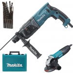 MAKITA HR2470X9 Ciocan rotopercutor SDS-plus 780W, 2.4J + 25 burghie + GA4530R Polizor unghiular 720 W, diametru disc 115