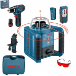 BOSCH GRL 300 HV SET Nivela laser rotativa (300 m) + GSR 12V-15 Masina de gaurit si insurubat cu 2 acumulatori Li-Ion, 2Ah, 30Nm + Geanta