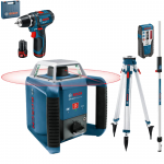 BOSCH GRL 400 H Nivela laser rotativa (400 m) + BT 170 Trepied + GR 240 Rigla + GSR 12V-15 Masina de gaurit si insurubat cu 2 acumulatori Li-Ion, 2Ah, 30Nm + Geanta