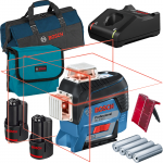 BOSCH GLL 3-80 C Nivela laser cu linii (30 m) cu 2 acumulatori Li-Ion, 2Ah + Incarcator rapid de 4Ah GAL12V-40 + Geanta textil