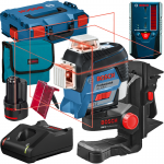 BOSCH GLL 3-80 C + BM 1  Nivela laser cu linii (30 m) + Suport + 1 acumulator 12V + L-BOXX + LR 6 Receptor