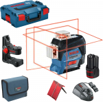 BOSCH GLL 3-80 C + BM 1 Nivela laser cu linii (30 m) cu 2 acumulatori Li-Ion, 2Ah + Suport + L-BOXX