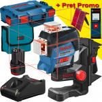 BOSCH GLL 3-80 C + BM 1 + GLM 20 Nivela laser cu linii (30 m) + Suport + 1 acumulator 12V + Telemetru (20 m) + L-BOXX