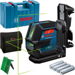 BOSCH GLL 2-15 G + LB 10 + DK 10 Nivela laser cu linii verzi (15 m) + Suport universal + Clema de prindere pe tavan + Valiza