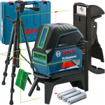 BOSCH GCL 2-15 G + RM 1 Nivela laser cu linii (15 m) + Suport professional + Clema pentru tavan + Valiza + BT 150 Stativ pentru constructii