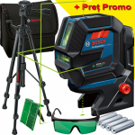 BOSCH GCL 2-50 G + RM 10 + BT 150 Nivela laser verde cu linii (20 m) + Suport professional + Stativ +  Ochelari pentru laser verde