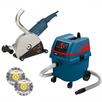 BOSCH GNF 65 A Masina de frezat caneluri in zidarie 2400 W + GAS 25 L SFC Aspirator + 2 Discuri diamantate 230 mm universale