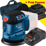 BOSCH GEX 185-LI Slefuitor excentric brushless Li-Ion +  Set 2 acumulatori 4Ah ProCore + Incarcator rapid de 8Ah + Geanta textil mediu