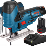 BOSCH GST 12V-70 Ferastrau vertical cu 2 acumulatori Li-Ion, 2Ah + Incarcator rapid de 4Ah GAL12V-40 + Geanta textil