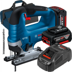 BOSCH GST 185-LI Ferastrau vertical  brushless, +  Set 2 acumulatori 5Ah CoolPack + Incarcator 8Ah + Geanta textil mediu