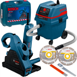 BOSCH GNF 35 CA Masina de frezat caneluri in zidarie 1400 W + GAS 25 L SFC Aspirator + 2 Discuri diamantate 150 mm universale