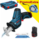 BOSCH GSA 12V-14 Ferastrau sabie cu 2 acumulatori Li-Ion, 2Ah + L-BOXX +  Ruleta 8 m UNIOR