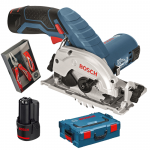 BOSCH GKS 12V-26 Ferastrau circular cu 2 acumulatori Li-Ion, 2Ah + L-BOXX +  Set multitool Mob&Ius