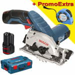 BOSCH GKS 12V-26  Ferastrau circular cu 2 acumulatori Li-Ion, 2Ah + L-BOXX +  Ruleta 8 m UNIOR