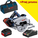 BOSCH GKS 18V-68 C Ferastrau circular brushless BITURBO, cu 2 acumulatori Li-Ion, 8Ah + Incarcator + Geanta textil mediu