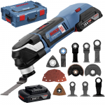 BOSCH GOP 18 V-28 Multicutter brushless, cu 2 acumulatori, Li-Ion, 2Ah + Accesorii + L-BOXX