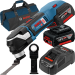 BOSCH GOP 18V-28 (SOLO) Multicutter brushless, Li-Ion +  SET PRO-MIX - Incarcator GAL1880CV + 2 acu 18V, 5Ah + Geanta textil mediu