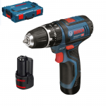 BOSCH GSB 12V-15 Masina de gaurit cu percutie cu 2 acumulatori Li-Ion, 2Ah, 30Nm + L-BOXX