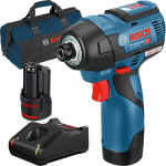 BOSCH GDR 12V-110 Surubelnita cu impact brushless cu 2 acumulatori Li-Ion, 2Ah, 110Nm + Incarcator rapid de 4Ah GAL12V-40 + Geanta textil