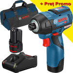 BOSCH GDR 12V-110 Surubelnita cu impact brushless cu 2 acumulatori Li-Ion, 2Ah, 110Nm + Incarcator rapid de 4Ah GAL12V-40 + Geanta textil