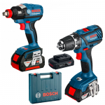 BOSCH GSR 18-2-LI PLUS Masina de gaurit si insurubat cu 2 acumulatori Li-Ion, 2Ah, 63Nm + Valiza + GDX 18 V-EC Masina de insurubat cu impact brushless, Li-Ion, 185Nm + Acumulator 5Ah