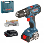 BOSCH GSB 18-2-LI Plus Masina de gaurit cu percutie cu 2 acumulatori Li-Ion, 2Ah, 63Nm + Valiza +  Set 11 capete surubelnita + adaptor biti