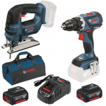 BOSCH GSR 18 V-EC (SOLO) + GST 18 V-LI B (SOLO) Masina de gaurit si insurubat brushless, Li-Ion, 60Nm + Ferastrau vertical Li-Ion +  SET PRO-MIX - Incarcator GAL1880CV + 2 acu 18V, 5Ah + Geanta textil mediu