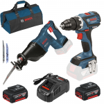 BOSCH GSR 18 V-EC (SOLO) + GSA 18 V-LI (SOLO) Masina de gaurit si insurubat brushless, Li-Ion, 60Nm + Ferastrau sabie Li-Ion +  SET PRO-MIX - Incarcator GAL1880CV + 2 acu 18V, 5Ah + Geanta textil mediu