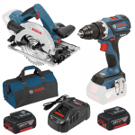 BOSCH GSR 18 V-EC (SOLO) + GKS 18V-57 (SOLO) Masina de gaurit si insurubat brushless, Li-Ion, 60Nm + Ferastrau circular Li-Ion +  SET PRO-MIX - Incarcator GAL1880CV + 2 acu 18V, 5Ah + Geanta textil mediu