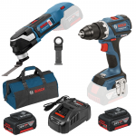 BOSCH GSR 18 V-EC (SOLO) + GOP 18V-28 (SOLO) Masina de gaurit si insurubat brushless, Li-Ion, 60Nm + Multicutter brushless, Li-Ion +  SET PRO-MIX - Incarcator GAL1880CV + 2 acu 18V, 5Ah + Geanta textil mediu