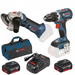 BOSCH GSR 18 V-EC (SOLO) + GWS 18-125 V-LI (SOLO) Masina de gaurit si insurubat brushless, Li-Ion, 60Nm + Polizor unghiular Li-Ion +  SET PRO-MIX - Incarcator GAL1880CV + 2 acu 18V, 5Ah + Geanta textil mediu