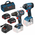 BOSCH GSR 18 V-EC (SOLO) + GDR 18 V-LI (SOLO) Masina de gaurit si insurubat brushless, Li-Ion, 60Nm + Surubelnita cu impact Li-Ion, 160Nm +  SET PRO-MIX - Incarcator GAL1880CV + 2 acu 18V, 5Ah + Geanta textil mediu