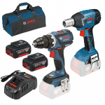 BOSCH GSR 18 V-EC (SOLO) + GDS 18 V-LI (SOLO) Masina de gaurit si insurubat brushless, Li-Ion, 60Nm + Surubelnita cu impact Li-Ion, 180Nm +  SET PRO-MIX - Incarcator GAL1880CV + 2 acu 18V, 5Ah + Geanta textil mediu