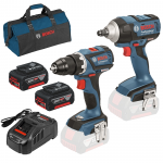 BOSCH GSR 18 V-EC (SOLO) + GDS 18 V-EC 250 (SOLO) Masina de gaurit si insurubat brushless, Li-Ion, 60Nm + Surubelnita cu impact brushless, Li-Ion, 250 Nm +  SET PRO-MIX - Incarcator GAL1880CV + 2 acu 18V, 5Ah + Geanta textil mediu