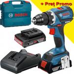 BOSCH GSR 18V-EC Masina de gaurit si insurubat brushless, cu 2 acumulatori Li-Ion, 2Ah, 60Nm + Incarcator 2Ah + Valiza L-CASE