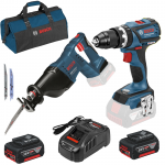 BOSCH GSB 18 V-EC (SOLO) + GSA 18 V-LI (SOLO) Masina de gaurit cu percutie brushless, Li-Ion, 60Nm + Ferastrau sabie Li-Ion +  SET PRO-MIX - Incarcator GAL1880CV + 2 acu 18V, 5Ah + Geanta textil mediu