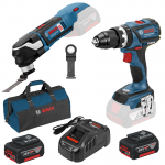 BOSCH GSB 18 V-EC (SOLO) + GOP 18V-28 (SOLO) Masina de gaurit cu percutie brushless, Li-Ion, 60Nm + Multicutter  brushless, Li-Ion +  SET PRO-MIX - Incarcator GAL1880CV + 2 acu 18V, 5Ah + Geanta textil mediu