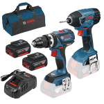 BOSCH GSB 18 V-EC (SOLO) + GDR 18 V-LI (SOLO) Masina de gaurit cu percutie brushless, Li-Ion, 60Nm + Surubelnita cu impact Li-Ion, 160Nm +  SET PRO-MIX - Incarcator GAL1880CV + 2 acu 18V, 5Ah + Geanta textil mediu