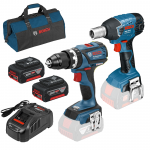 BOSCH GSB 18 V-EC (SOLO) + GDS 18 V-LI (SOLO) Masina de gaurit cu percutie brushless, Li-Ion, 60Nm + Surubelnita cu impact Li-Ion, 180Nm +  SET PRO-MIX - Incarcator GAL1880CV + 2 acu 18V, 5Ah + Geanta textil mediu