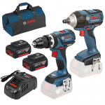 BOSCH GSB 18 V-EC (SOLO) + GDS 18 V-EC 250 (SOLO) Masina de gaurit cu percutie brushless, Li-Ion, 60Nm + Surubelnita cu impact brushless, Li-Ion, 250 Nm +  SET PRO-MIX - Incarcator GAL1880CV + 2 acu 18V, 5Ah + Geanta textil mediu