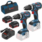 BOSCH GSB 18 V-EC (SOLO) X 2 Masina de gaurit cu percutie brushless, Li-Ion, 60Nm (2 bucati) +  SET PRO-MIX - Incarcator GAL1880CV + 2 acu 18V, 5Ah + Geanta textil mediu