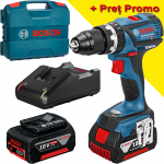 BOSCH GSB 18V-EC Masina de gaurit cu percutie brushless cu 2 acumulatori Li-Ion, 4Ah CoolPack, 60Nm + Valiza