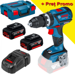 BOSCH GSB 18V-60 C Masina de gaurit cu percutie brushless, Li-Ion, 60Nm + Set 2 acumulatori 5Ah CoolPack + Incarcator + L-BOXX