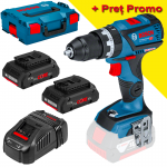 BOSCH GSB 18V-60 C Masina de gaurit cu percutie brushless, Li-Ion, 60Nm + Set 2 acumulatori 4Ah ProCore + Incarcator + L-BOXX